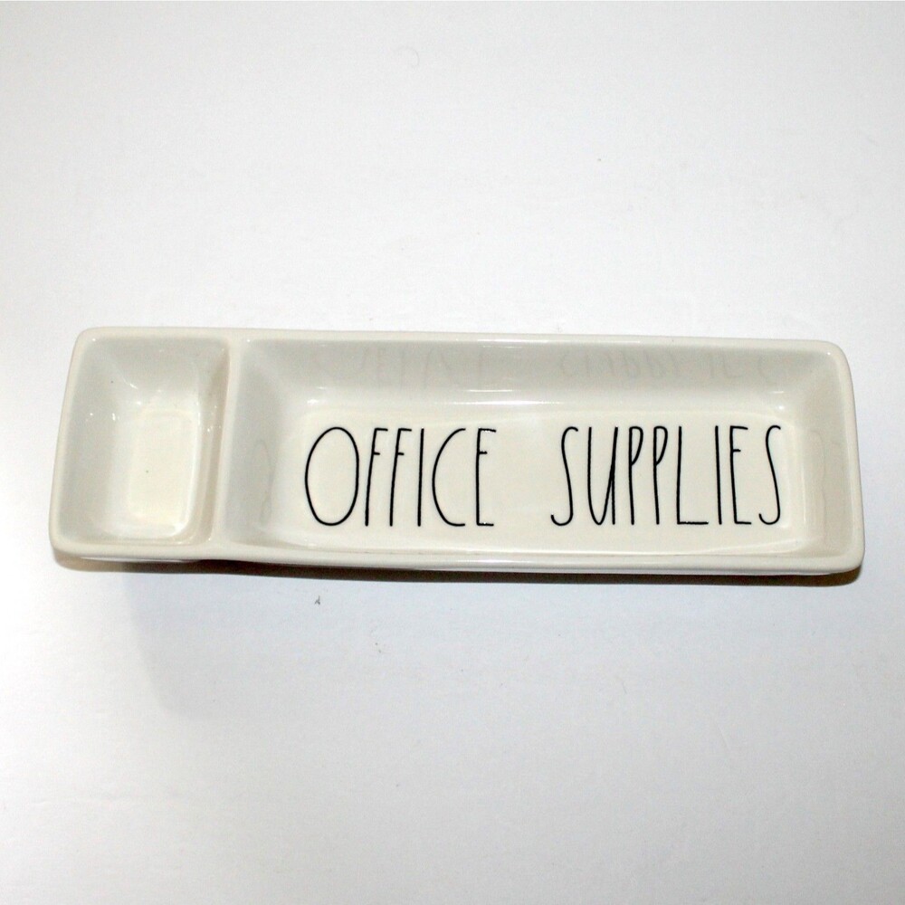 Rae Dunn Office Supplies Desk Organizer pen tray white ceramic